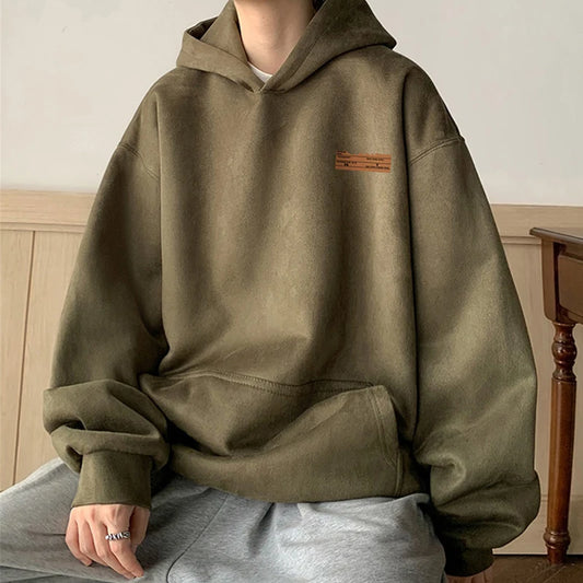 2026 New Suede Hooded Sweatshirts For Men Autumn Y2K Streetwear Printed Hoodies Hip Hop Fashion Retro Fleece Hoody Clothes