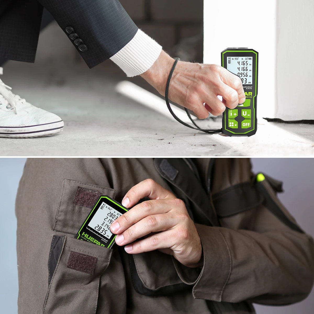 Huepar Digital Green Laser Distance Meter 60M 100M 120M Laser Tape Measure Rangefinder With LCD Angle Sensor Measuring Tools