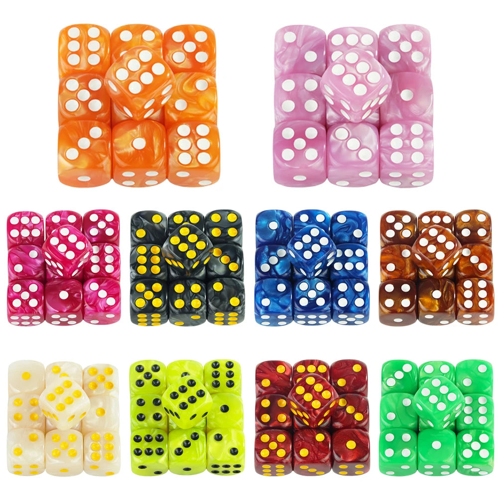 Marble Effect D6 Dice 10pcs 16mm Board Game Dice for Club Party DND RPG Board Game Bar Table Accessories