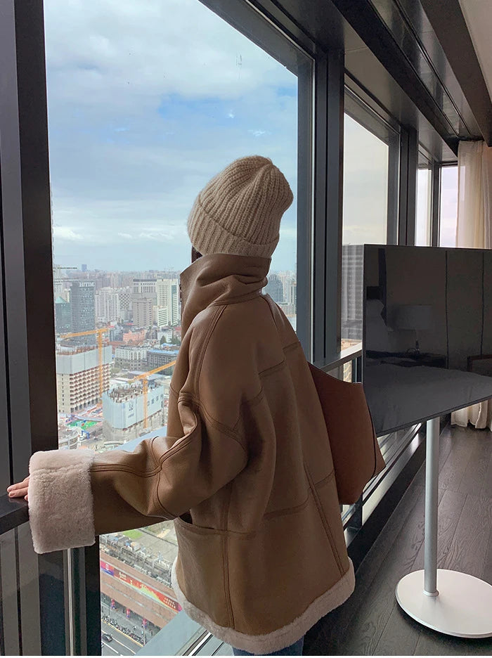 2025 Autumn Winter Fur Integrated Lamb Wool Coat Women's European And American Street Temperament Fashion Locomotive Fur Coat