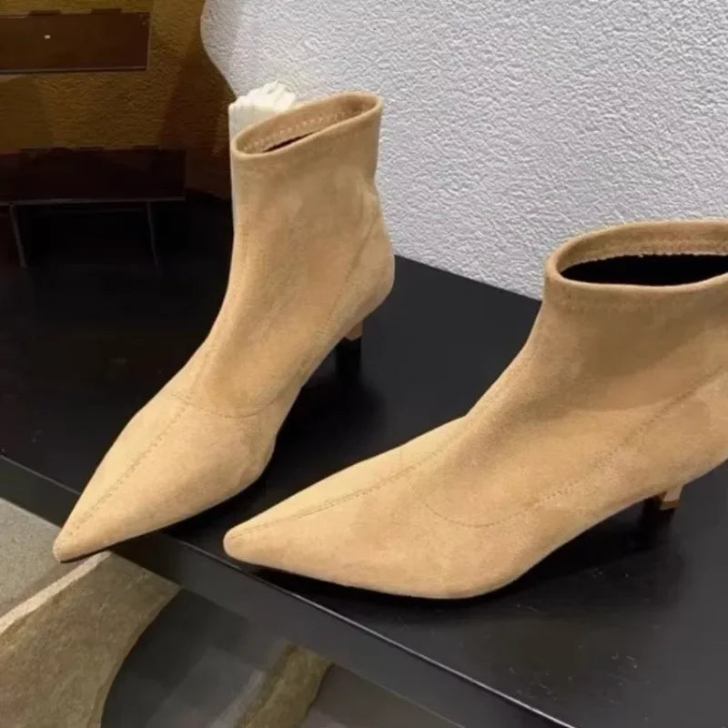 Shoes for Women 2026 High Quality Elegant Ankle Women's Boots Fashion Back Zipper Solid Office and Career Sexy Pointed Toe Boots