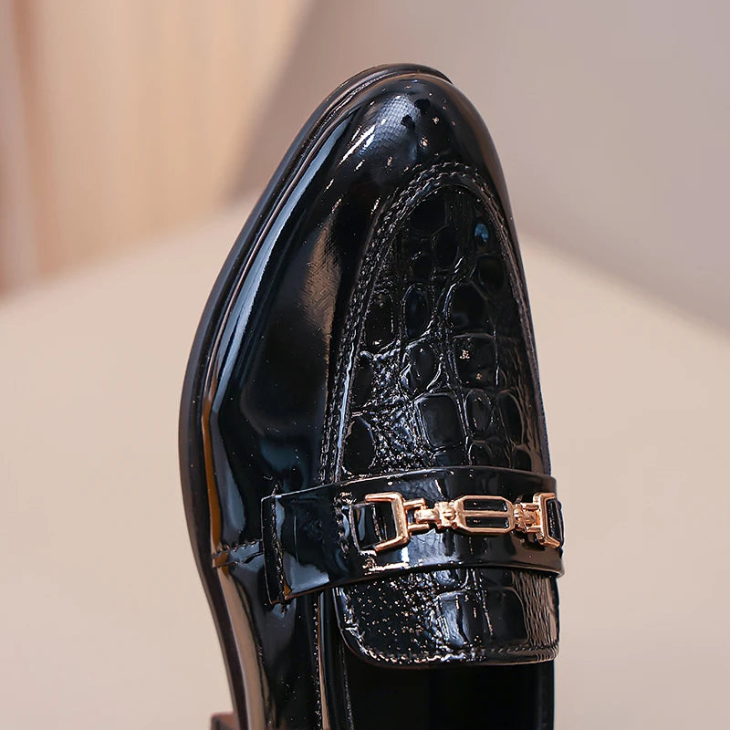 Boys Formal Shoes Black Classic Children Leather Shoes Point Toes Soft Bottom 2025 Spring Autumn Kids Flat Shoes British Style