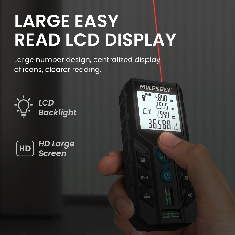 Mileseey D2 Laser Distance Meter,40m/120m Rangefinder,Rechargeable Angle Optional, Ft/M Unit, With Leveling Bubble Measure Tools