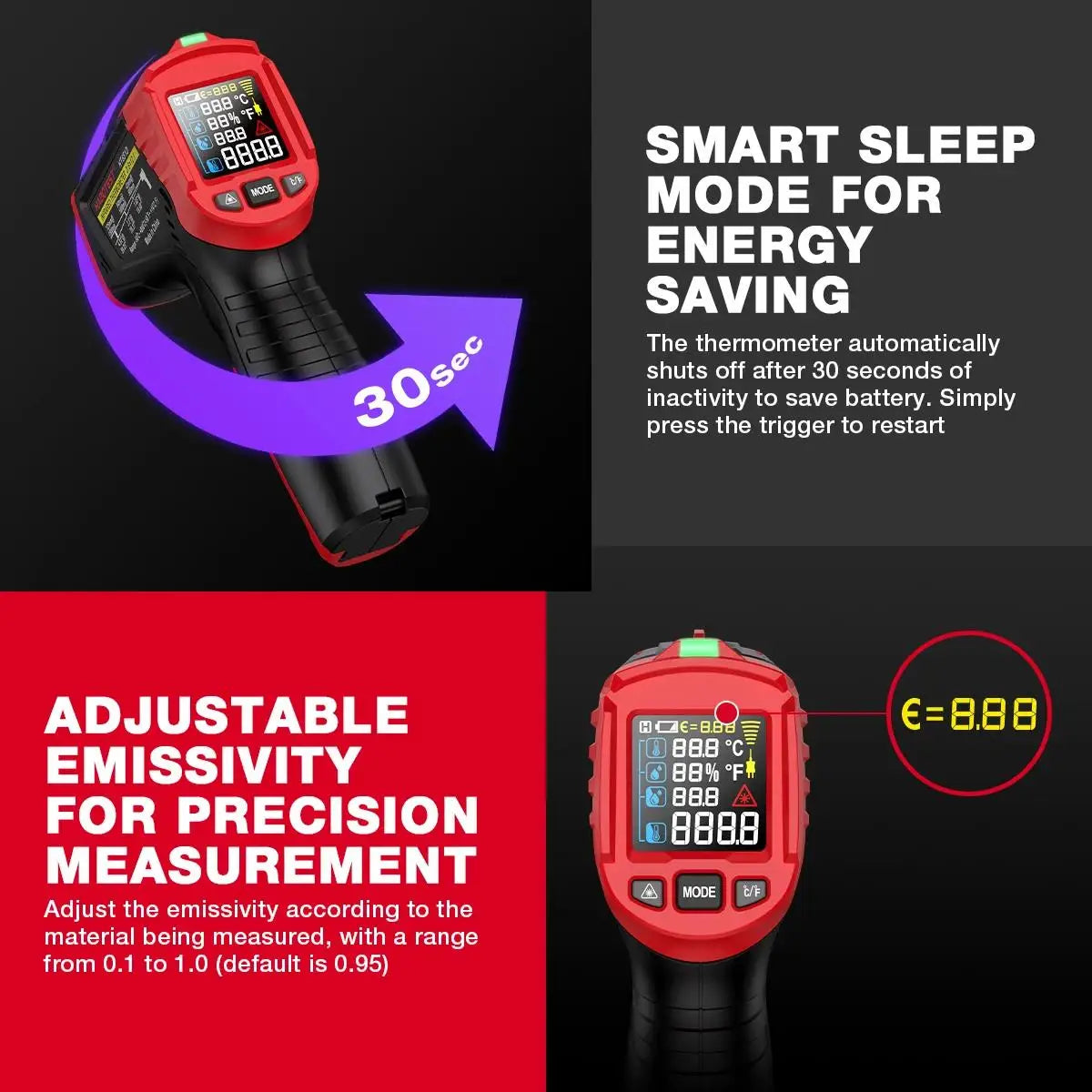 HABOTEST HT651D Infrared Thermometer Laser Temperature Meter -50-800℃ Non-contact Industrial Infrared Laser Temperature Meter