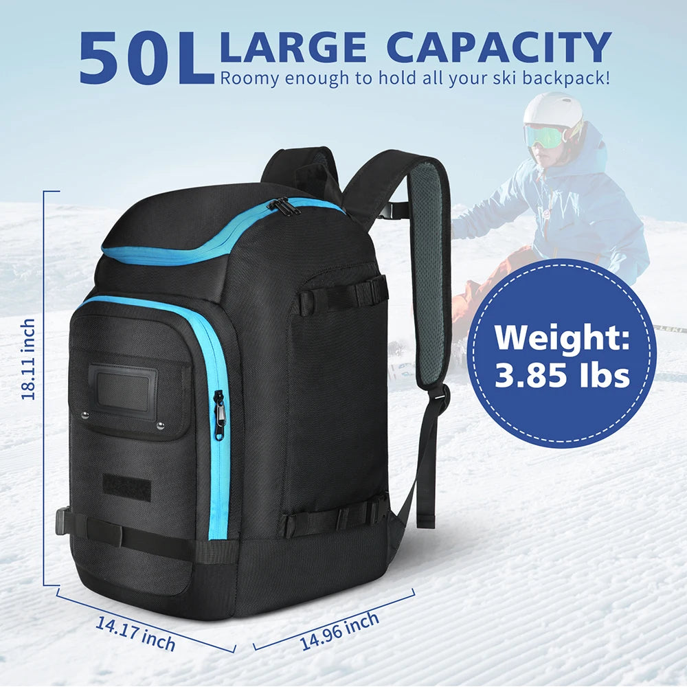 Ski Boot Backpack for Ski Travel, Wet Dry Separation Keeps Boots and Gear Organized, Large Capacity Water-Resistant Storage