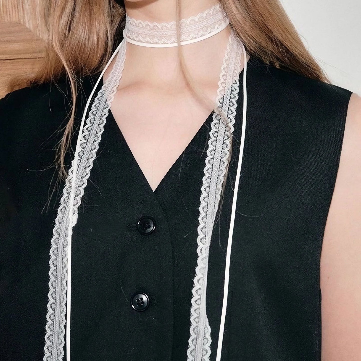 Black White Lace Necklace Versatile Long Ribbon Layered Clavicle Chain Choker for Woman Girls Wear Neck y2k Decoration Jewelry