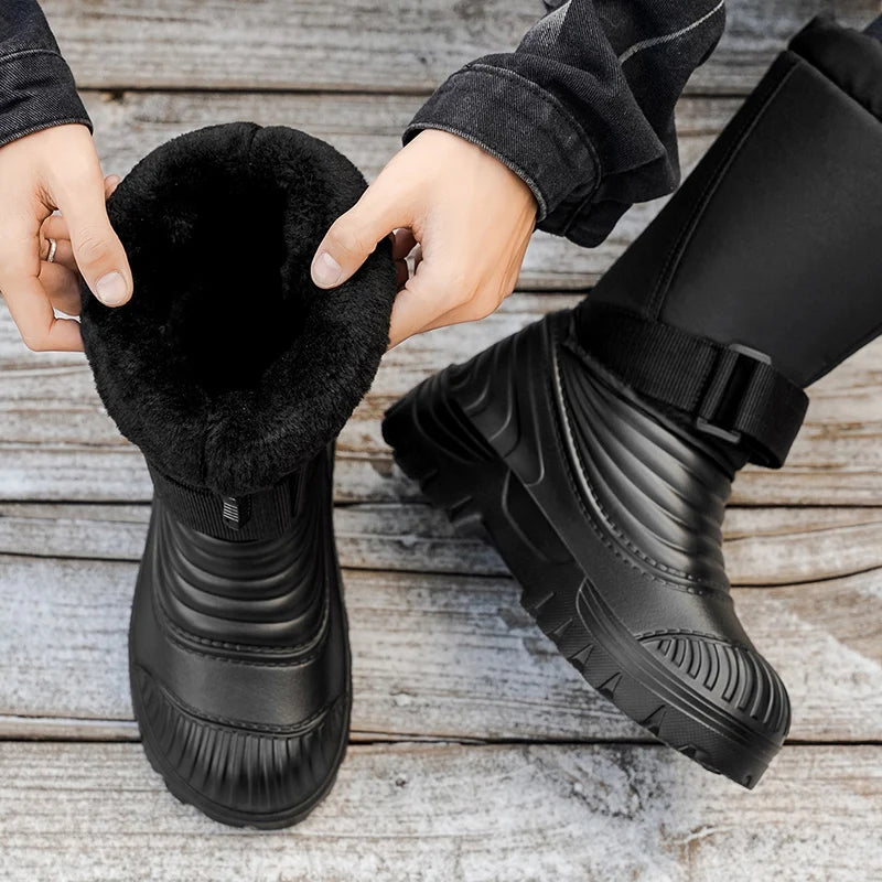 Men's New Snow Boots for Autumn and Winter, Fleece-Lined and Thickened, Cold-Proof, Outdoor Warm, Waterproof, Anti-Skiing, Hiking