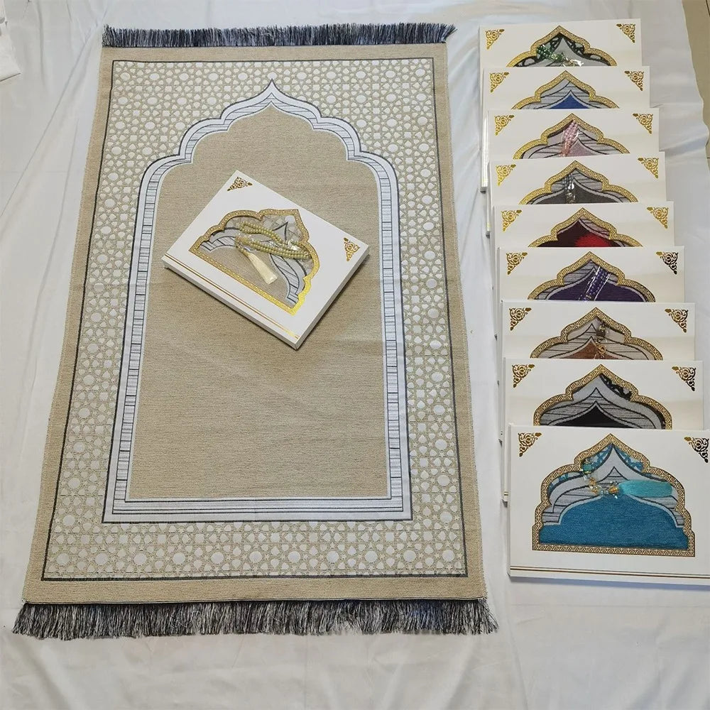 Islamic Gifts 70x110cm Muslim Prayer Rug Non-slip Foldable Prayer Mat Set Rectangle with Prayer Beads Janamaz Sajadah Travel