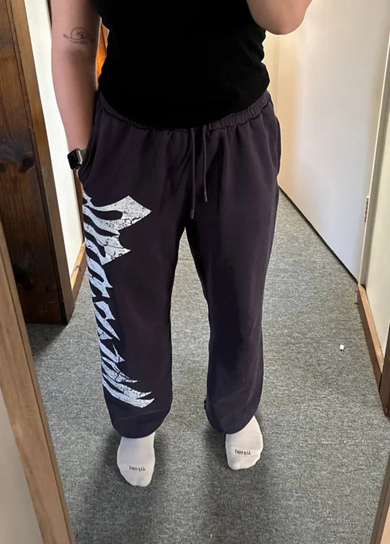 2026 Young American trendy sweatpants collaboration anime joggers cotton terry print wide-leg casual pants hip-hop street pants