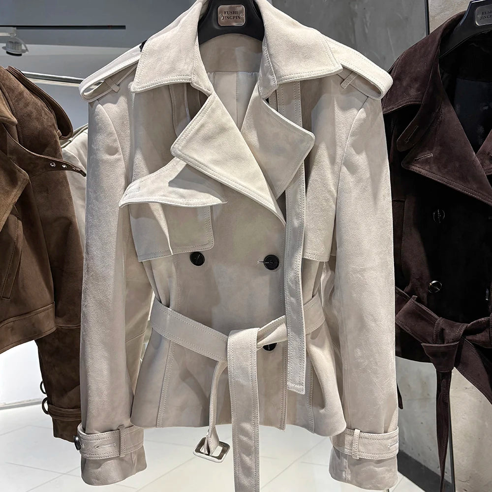 YOLOAgain Black Real Leather Jacket Women Genuine Leather Coat With Belt