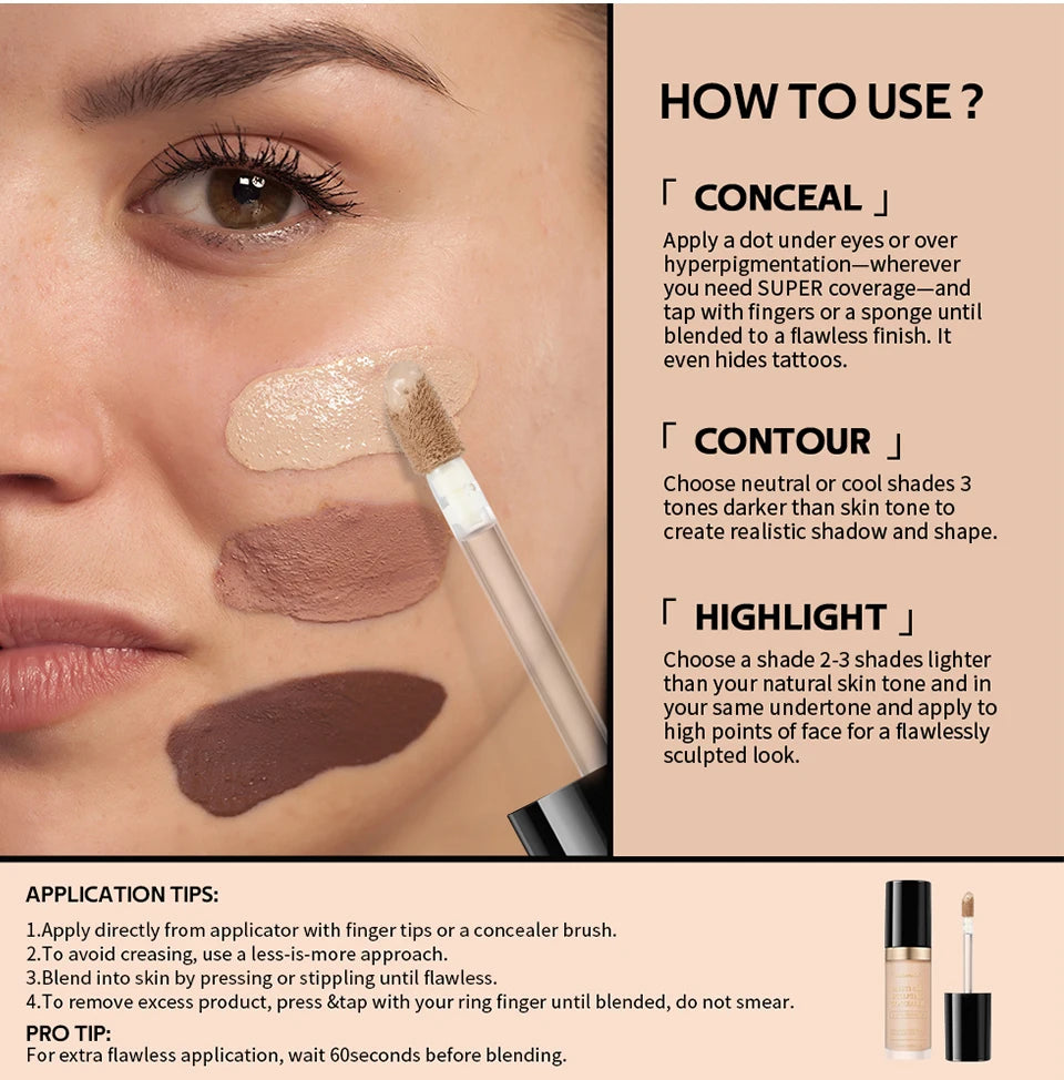 Lakerain Multi-purpose Concealer For Face Covers Freckles Even Skin Tone Moisturizing Long-lasting Sculpting Liquid Concealer