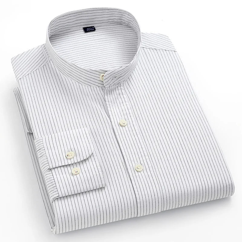 Men's 100% Cotton Oxford Shirt - Breathable Vertical Stripe Slim Fit with  Wrinkle-Resistant Long Sleeve for Business Casual