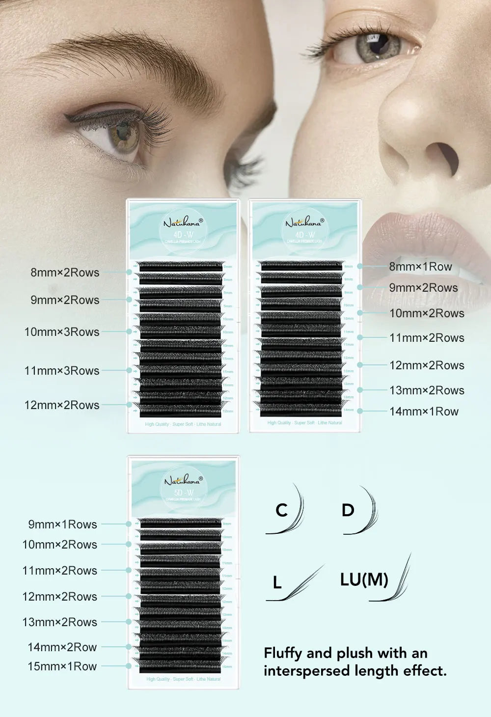 NATUHANA Camellia 3D/4D/5D W-Shape Lashes C/D/L/LU Curl Premade Fan Eyelashes Extension Soft Lightweight Eyelash For Wholesale