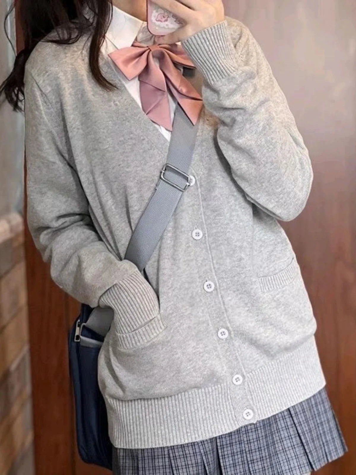 Loose Long Sve Knitted Pink Sweater Jk School orm Sle Women's Open Cardigan Coat Autumn Season Sweet Sle V Ne