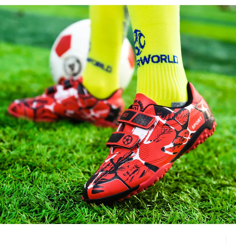 Kids Soccer Shoes HOOK&LOOP Football Sports Shoes Boy Outdoor Non-Slip Training Shoes Child Lightweight Children's Soccer Cleats