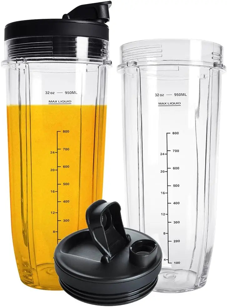 32OZ 2Pcs Cups with Lids Replacement Parts  for Ninja Blender For Ninja Auto IQ Blender BL450 BL480 BL642 BL680 BL490 BL640