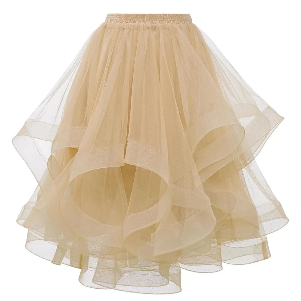 Fashion Tulle Skirt Spring Summer Women Irregular Mid-length Mesh A-line Skirt Women Solid Sweet Party Skirt Female Clothing