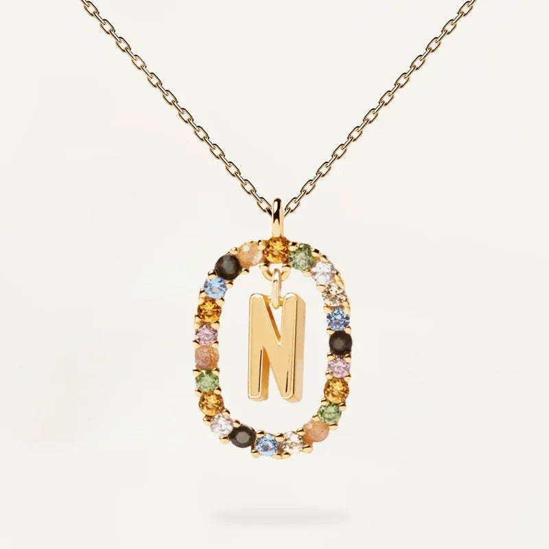 925 Sterling Silver Gold Letters A - Z Initial M S C K Alphabet Pendente Long Chain Necklace Say My Name Fine Jewelry