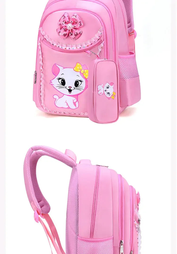 Kids Cat Backpack Set with Lunch Bag Pencil Case Cute School Bag for Girls Boys Waterproof Primary Student Bookbag