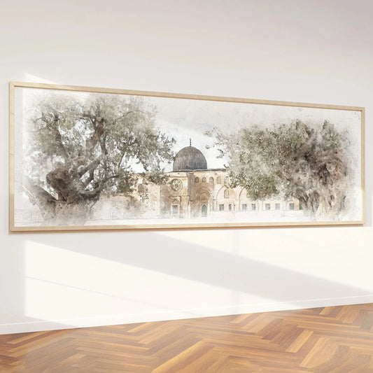 Islamic Mosque Olive Trees Abstract Canvas Print Poster Modern Ramadan Muslim Large Horizontal Art Prints Wall Art Home Decor
