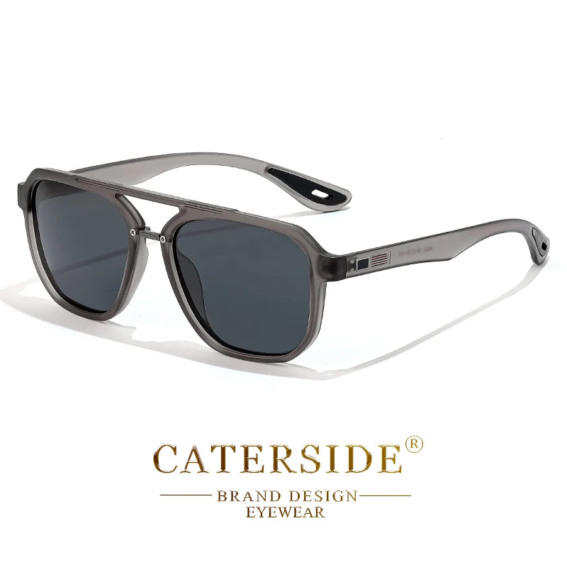 CATERSIDE New Polarized Sunglasses Men's Round Flat Top Double Bridges TR Frame Spring Hinge Women Sun Glasses Sports Driving
