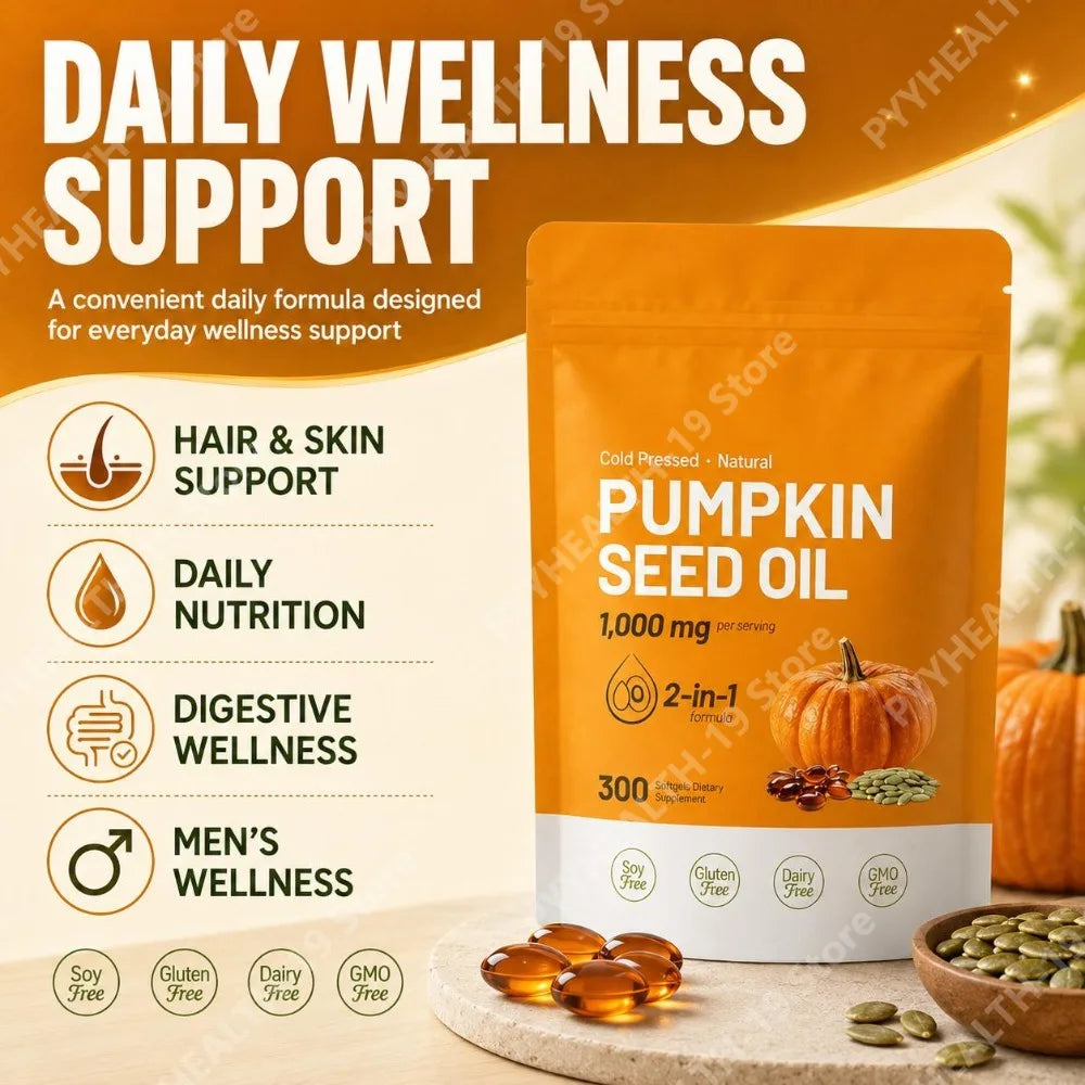 Pumpkin Seed Oil Softgels Cold Pressed 1000mg For Hair Skin Daily Nutrition & Men Wellness Support Formula Adult 300 Count
