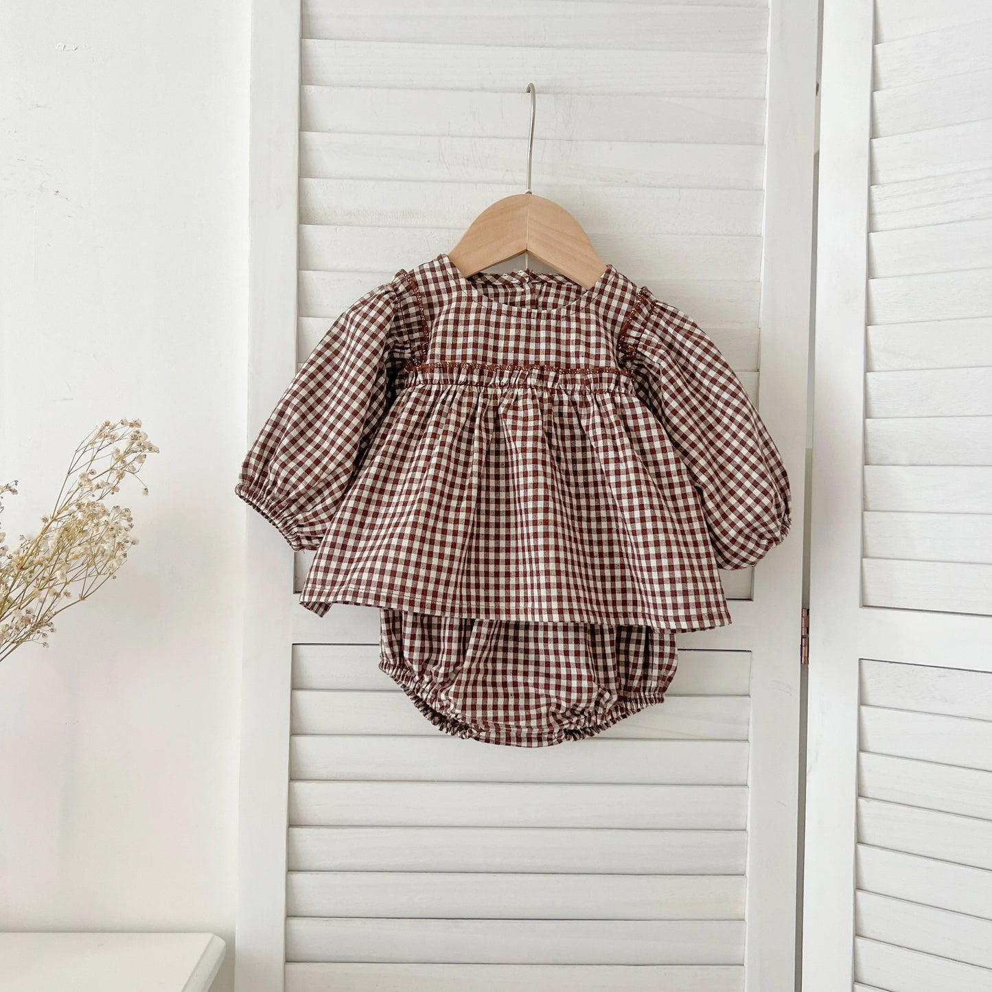 Baby Cotton Clothing Sets 0-2Yrs Autumn New Baby Girl Clothes Set Plaid Tee And Bloomer 2pcs Toddler Kids Vest + Shorts Suit