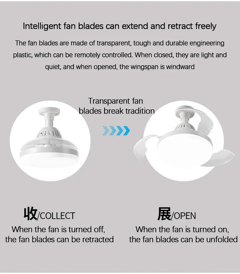 Ceiling Fan Light New Invisible Telescopic Blade Air Circulation Fans Silent Dimming Timed Room Decor Ceiling Fan with lighting
