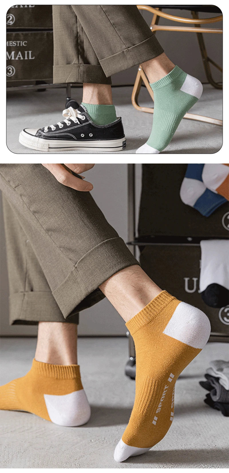 5 Pairs Summer Thin Men Sports Breathable and Comfortable Letter Boat Socks Ins Fashion Sweat-absorbing Short Socks