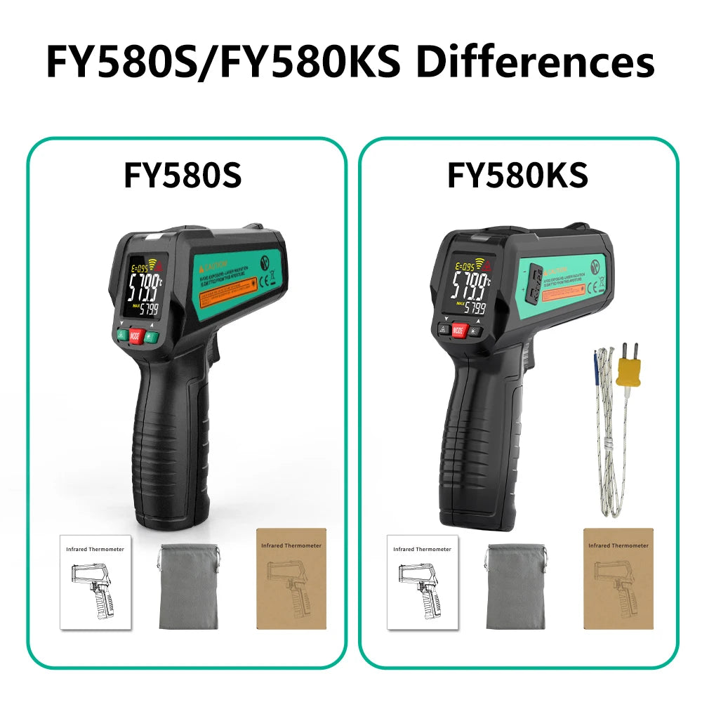 MASTFUYI 13 Point Infrared Positioning Thermometer -50°C~580°C Laser Digital Thermometer Color LCD Pyrometer Ambient Recorder