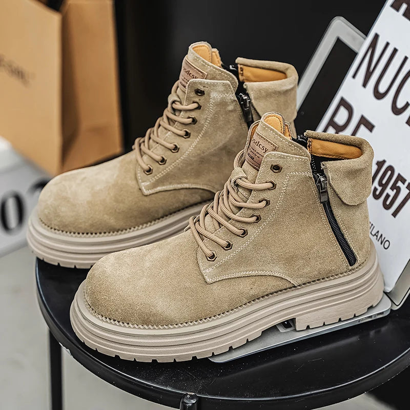 Men's high-quality suede horse boots outdoor casual leather boots thick soled English style short boots fashionable work boots