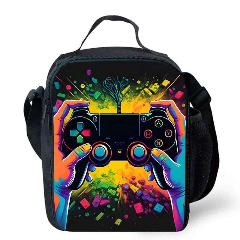 Lunch bags for Child,Cartoon Game con-so-les School Picnic Bags for Boys,Large Kids Insulation Cooler Bags for Aged 4-10 years