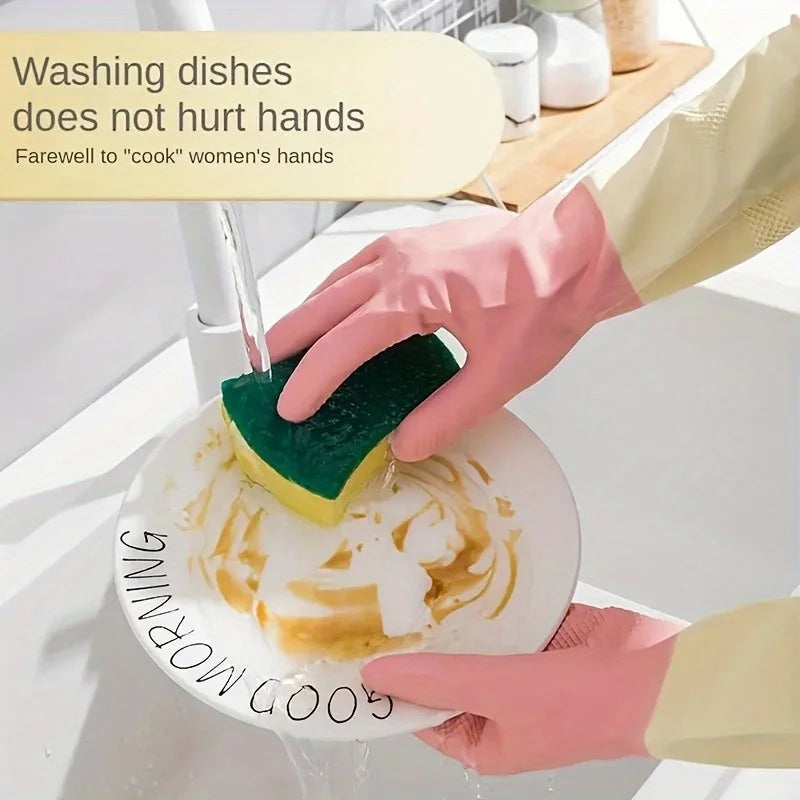 4pcs Waterproof Housework Cleaning Gloves Kitchen Cleaning Latex Laundry Dishwashing Gloves Wear Resistant Rubber Gloves