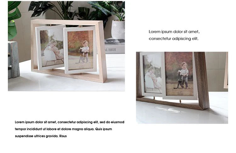 Picture Frames 4x6 Rotating Family Photo Frame,Office Desk Decor Wedding Gift, Floating Double-Sided Glass Tabletop Standing