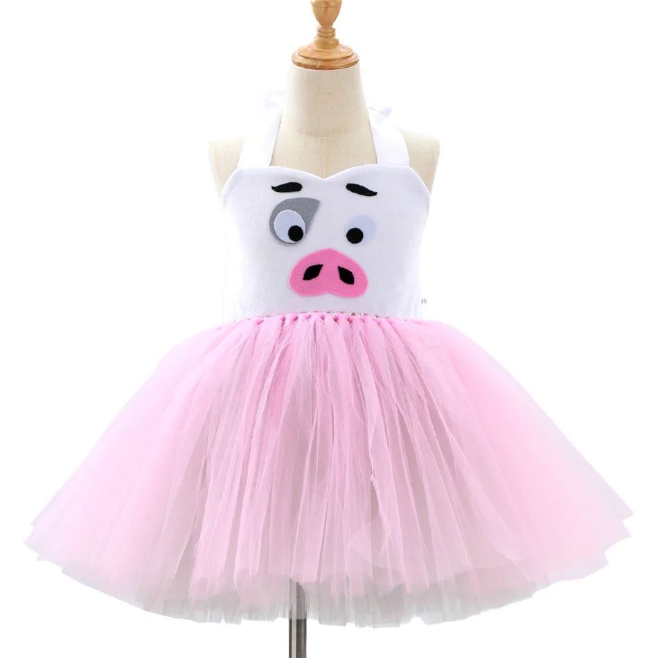 Girl Cartoon Raccoon Sloth Koala Piggy Rabbit Tutu Sling Dress Children Cosplay Festival Performance Dance Costume Headband Sets