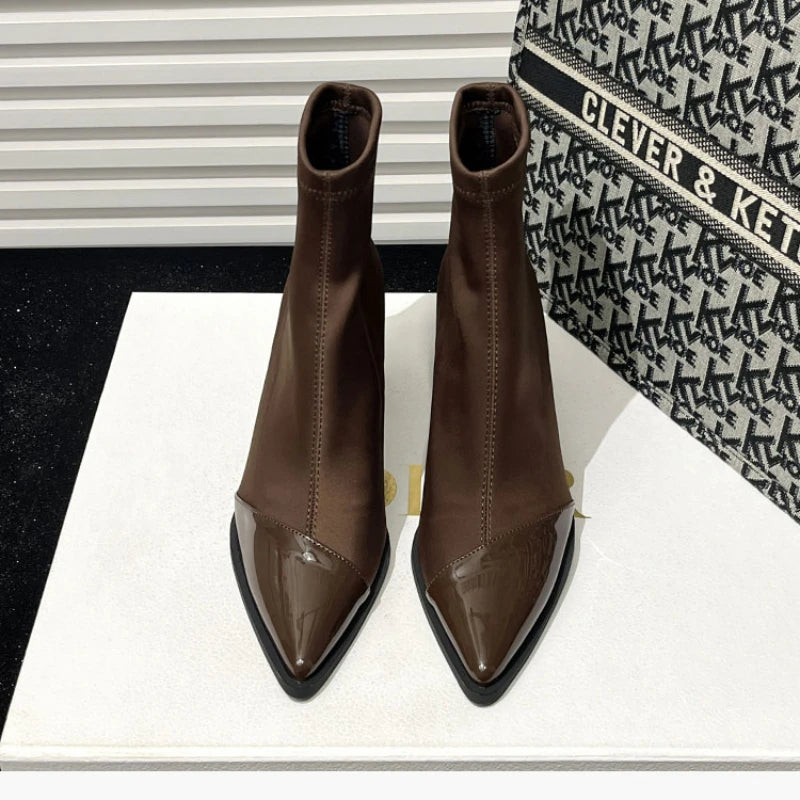 2024 New Winter Women High Heels Ankle Pointed Toe Fashion Designer Women Comfortable Elegant Designer Zip Boots Shoes for Women
