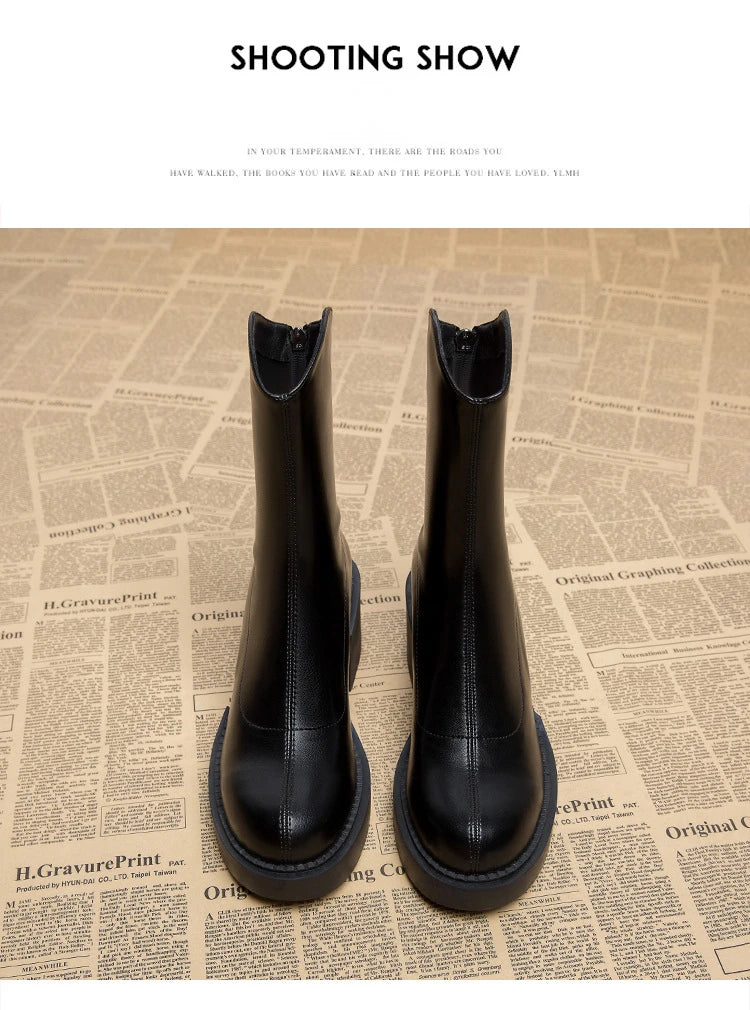 High Heel Women Ankle Boots Fashion High Quality Platform Shoes for Women British Style Brown Boot Comfor Women Waterproof Boots