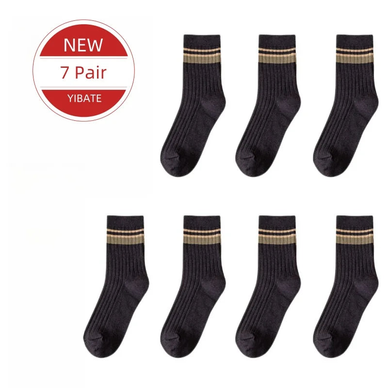 7 Pairs of Men's Striped Socks Fashionable Casual Socks High Quality Harajuku Retro Socks for Men Large Size Long Socks