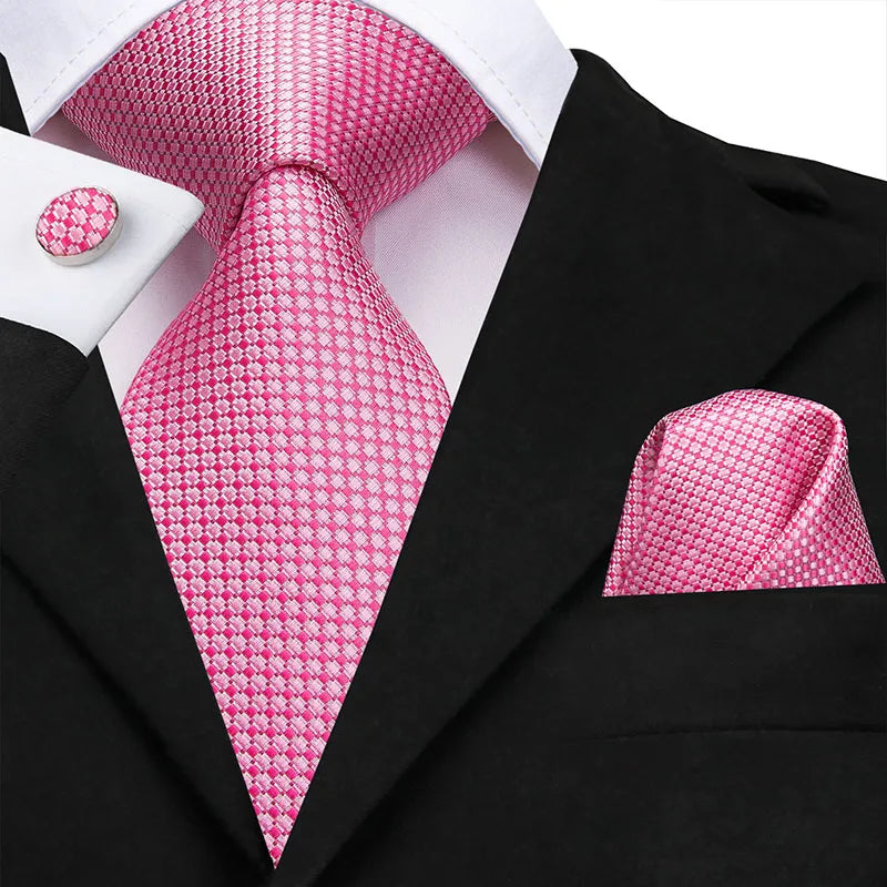 Hi-Tie Silk Men Tie Peach Pink Floral Wedding Necktie for Men Luxury Necktie Handkerchief Cufflink Fashion Design Business