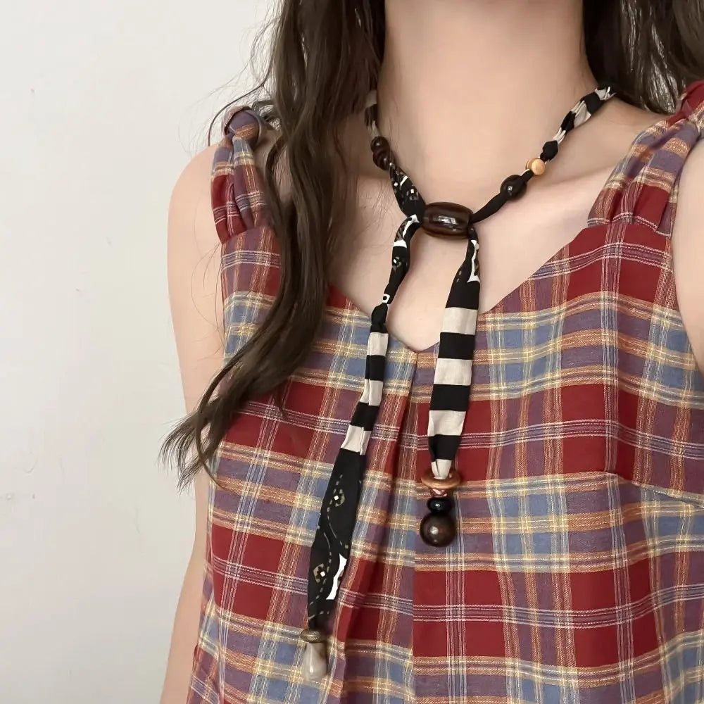 Strip Cloth Chain Necklace Multicolor Ethnic Style Wood Bead Necklace Jewelry Accessories Clavicle Chain Bohemian Choker Male