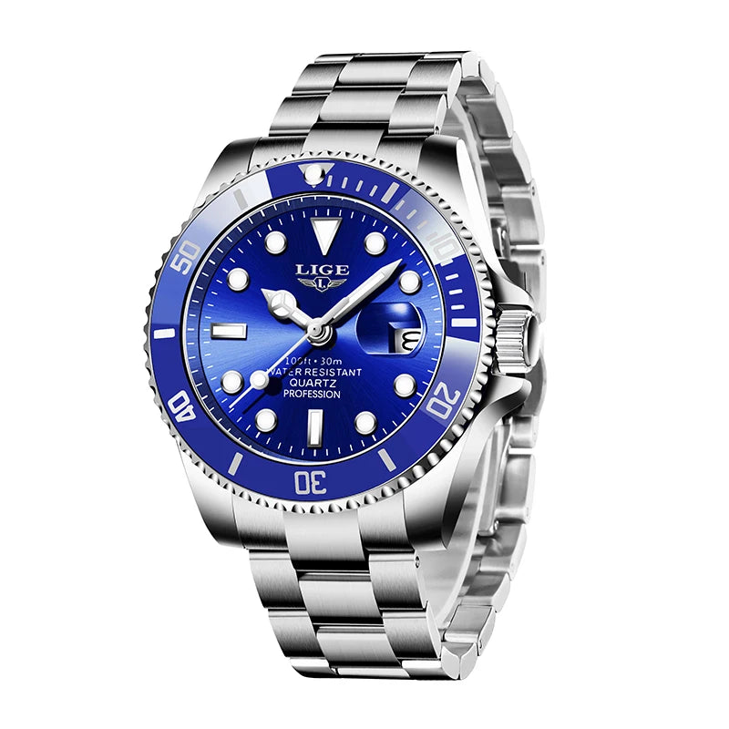 LIGE Top Luxury Watches For Men Fashion 30M Waterproof Luminous Date Quartz Wristwatches Casual Business Mens Watch Roloj Hombre