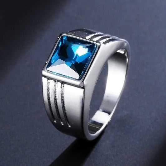 Men's Rings Simple Personalized Fashion Inlaid Sapphire Retro Style Business Trend Wedding Party Gift Jewelry