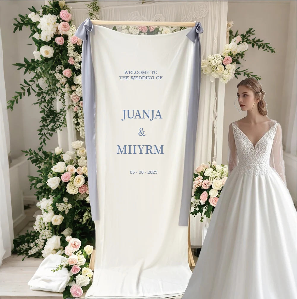 Wedding Sign Fabric, White Welcome Sign, Personalized, Event Decor, Wedding Decor Banner, Wedding Party, Outdoor Wedding