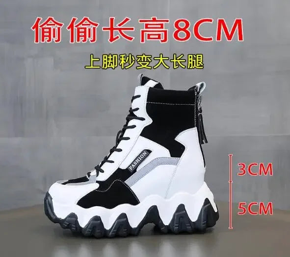 2025 Women Thick Sole Ankle Boots Autumn Luxury Platform Casual Boots Women's 8cm High Heels Wedge Boots Shoes Woman Sneakers