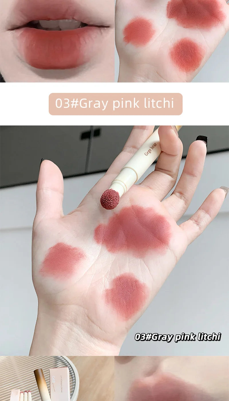 Gege Bear Velvet Matte Lip Powder Cream — Soft Velvet Finish, Natural-Looking and Skin-Tone Enhancing, Long-Lasting,