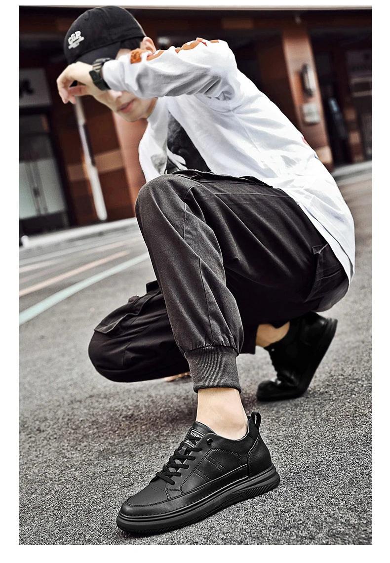 Spring Autumn Men's Inner Heightening Shoes Leather Sports Casual Shoes Invisible Height Increasing Shoes Men Sport Elevator 8CM
