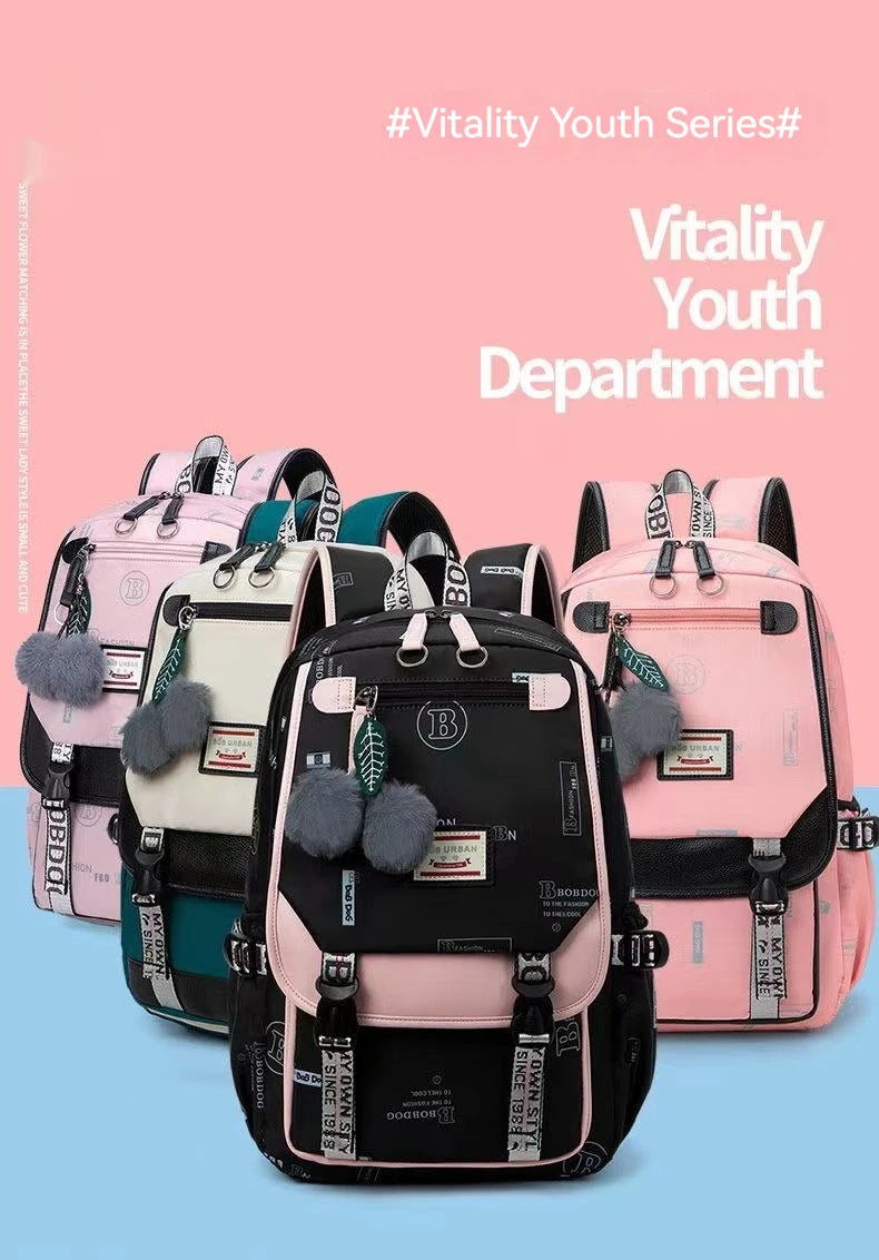 Large School Bags for Teenage Girls Canvas Schoolbag Student Book Bag Fashion Black Pink Teen School Backpack