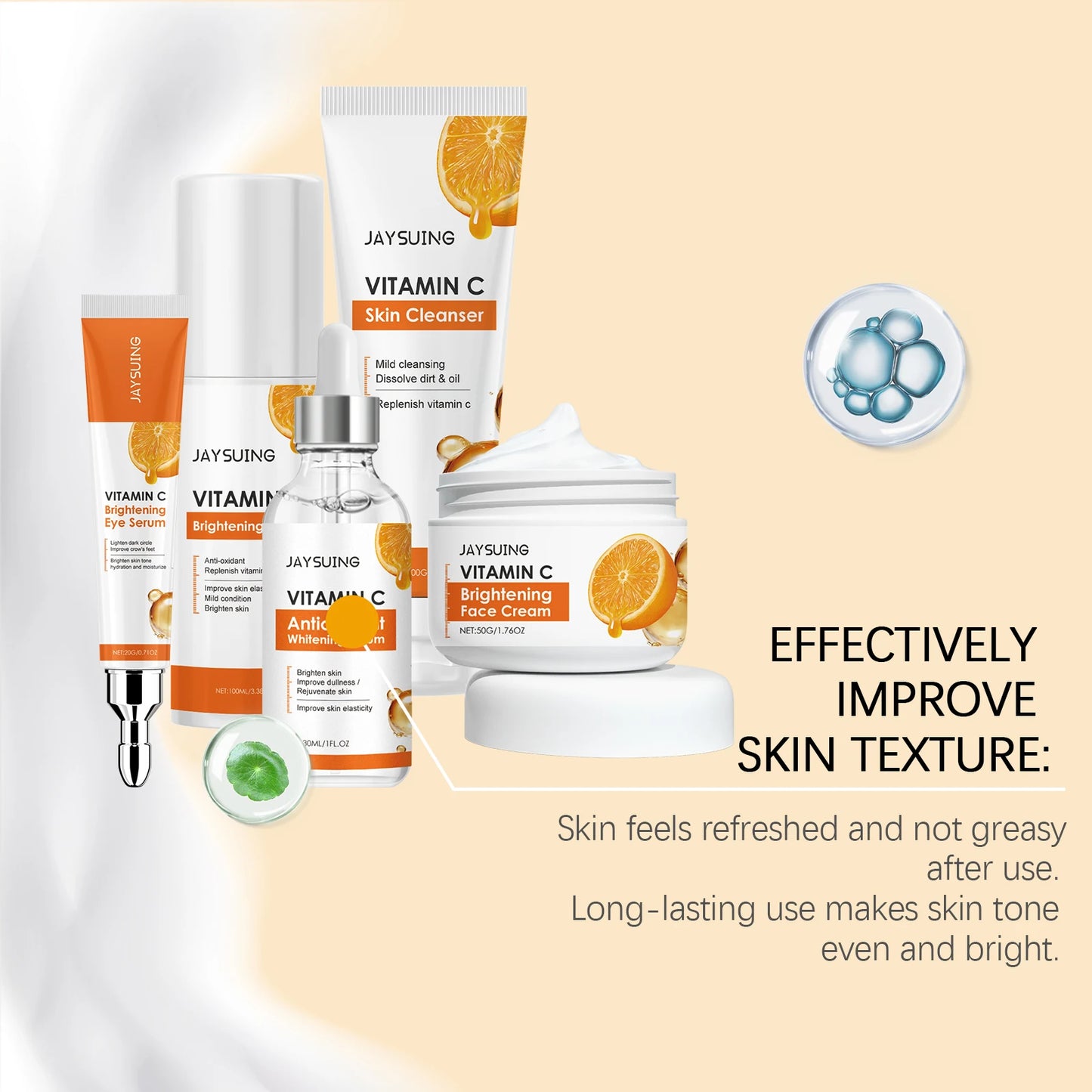 Vitamin C Skincare Set Face Whiten Cream Dark Spots Serum Cleaning Facial Cleanser Moisturizer Toner Firming Eye Cream Skin Care