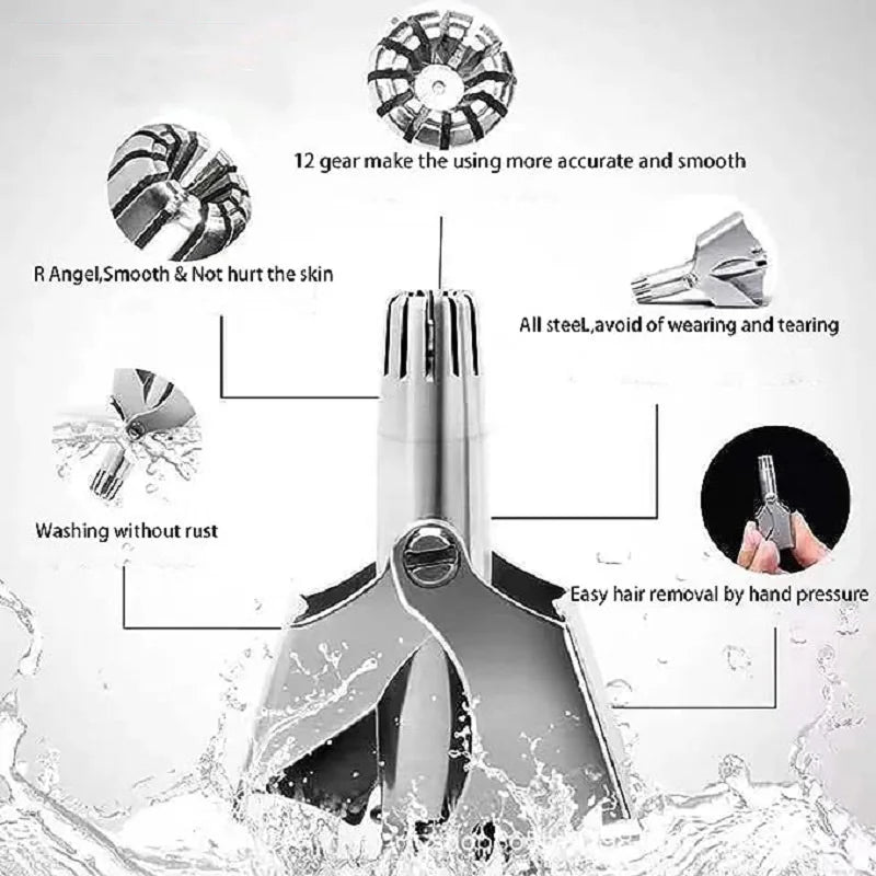 Manual Nose Hair Trimmer for Men, Stainless Steel, Waterproof, No Battery Needed with Cleaning Brush Painless Hair removal