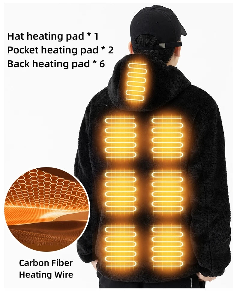 USB Infrared 9 Heating Areas Hoodies Sweater Winter Electric Heated Sweater Waistcoat For Sports Hiking Oversized M-6XL